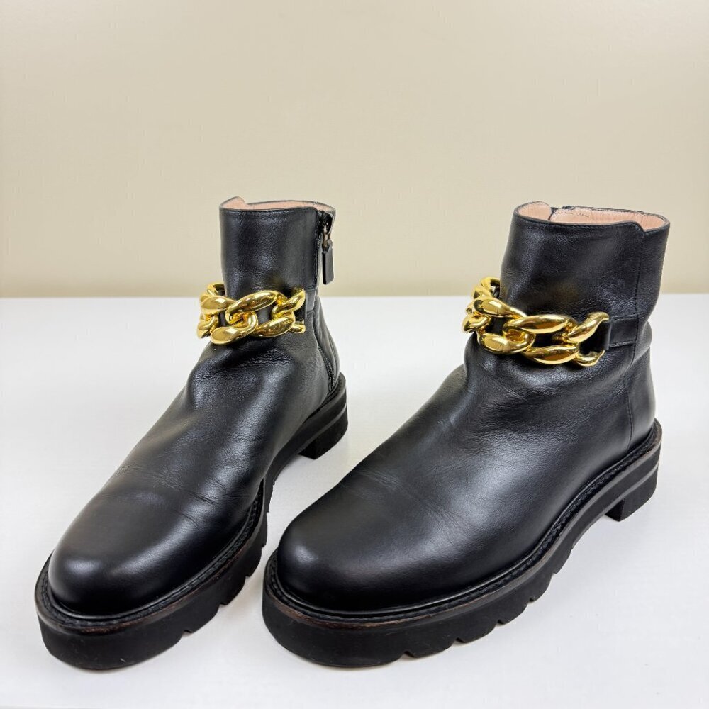 EUC Stuart Weitzman Lift Chain Black Leather Combat Boots